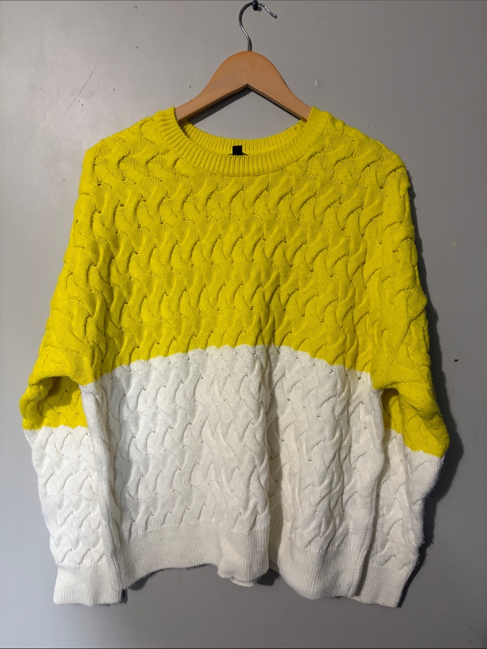 Topshop Yellow and White Colorblock Cable Knit Sweater